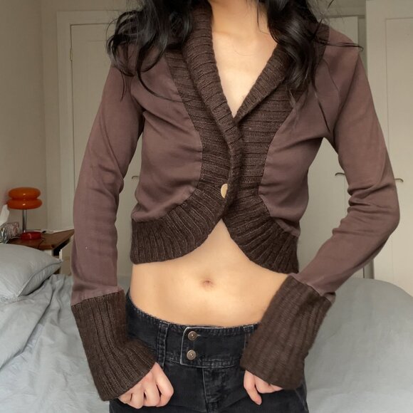 Vintage Esprit Cropped Knit Trim Cardigan - Picture 8 of 8